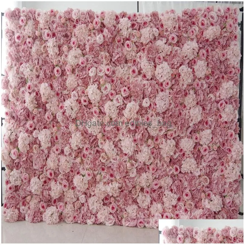 high quality luxury 3d artificial flower wall with rolled up base cloth flowers arrangement panel for wedding backdrop decoration