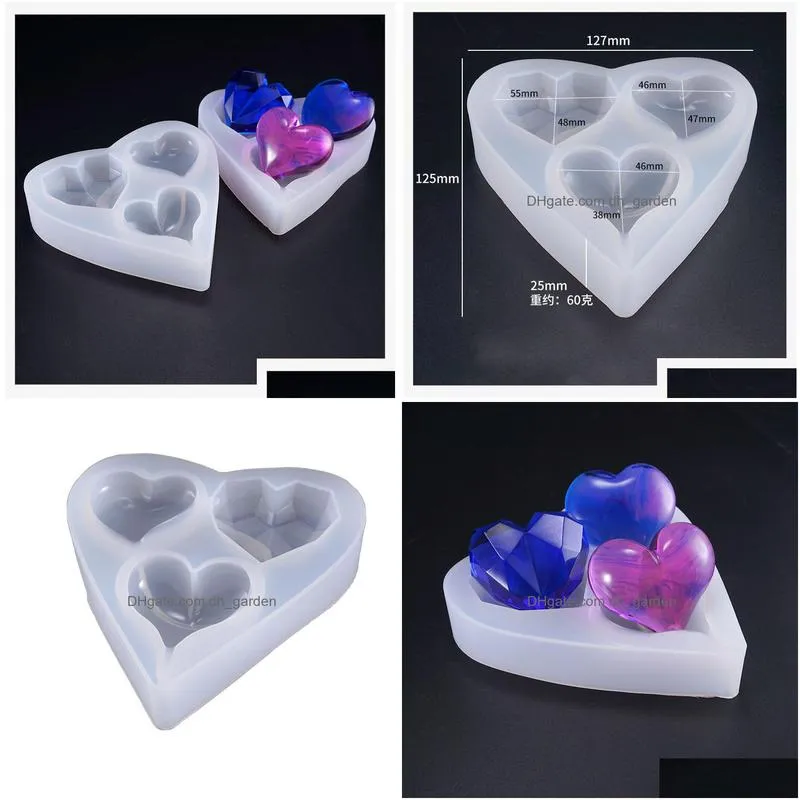 Molds 3D Heart Sile Mold 3 Cavity Cutting Surface Shape Resin Mod Jewelry Making Drop Delivery Jewelry Jewelry Tools Equipmen Dhgarden Dh7Ki