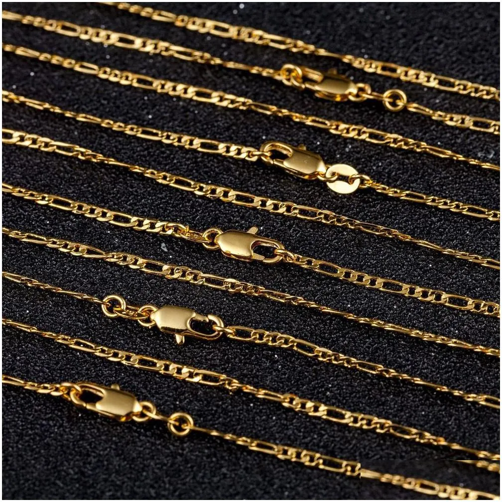 Chains 10Pcs Gold 2Mm Size Figaro Necklace 16-30 Inches Fashion Woman Jewelry Simple Sweater Chain Factory Price Can Be Drop Delivery Dhjle