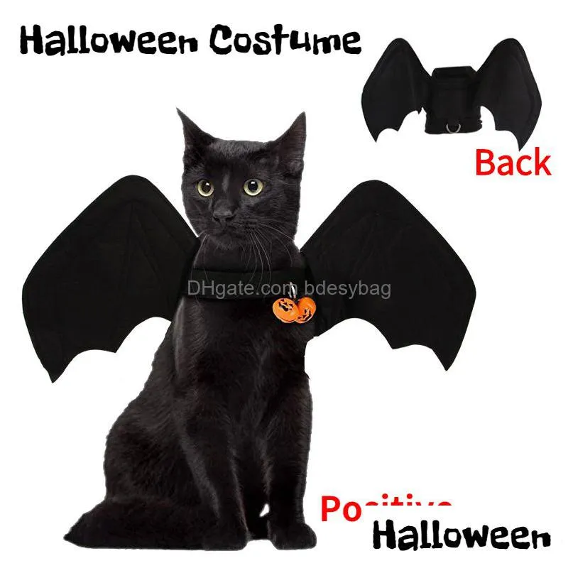 Cat Costumes Cat Costumes Halloween Bat Wings Pet Costume With Bell For Cosplay Party Holiday Decorations Clothing Dress Up Accessorie Dhxah