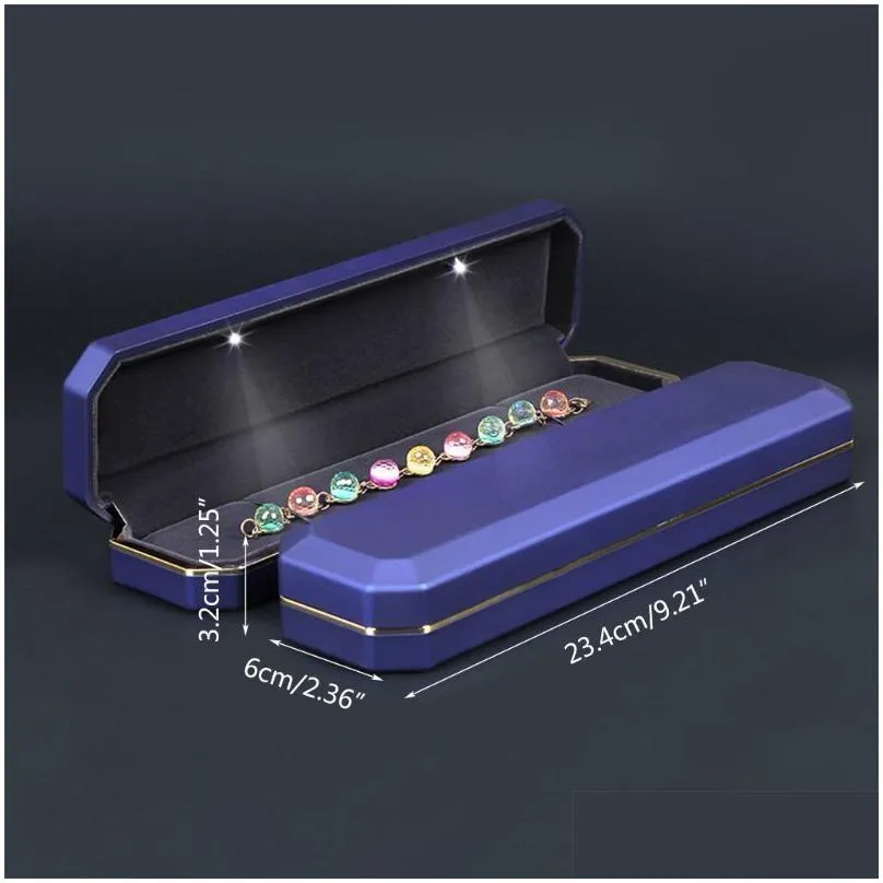 3 colorluxury bracelet box square velvet wedding ring case jewelry gift box with led light for proposal engagement wedding 220509