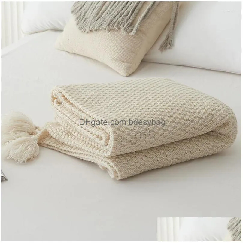 Blankets Blankets Ins Nordic Style Sofa Er Blanket Office Nap Tassel Knitted Ball Wool Casual Air Conditioning Drop Delivery Home Gard Dhn17