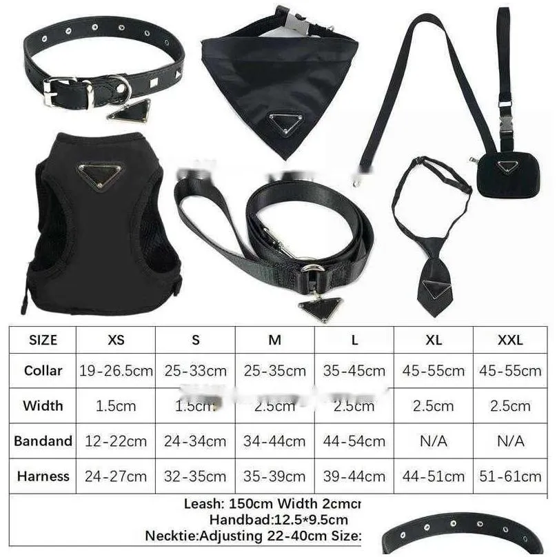 Dog Collars & Leashes Leashes Designer Dog Harnesses Set Soft Air Mesh Adjustable Pet Harness Pets Bandanas Pu Leather Collars For Sma Dho3N