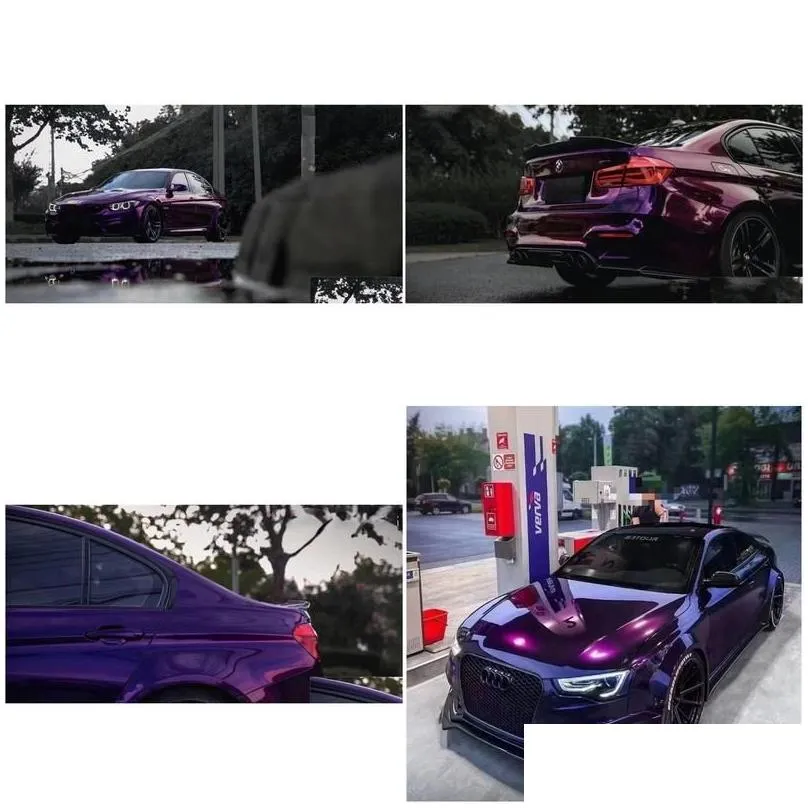 Car Stickers Gloss Metallic Paint Midnight Purple Vinyl Wrap Adhesive Sticker Film Black Cherry Ice Roll Foil Air Channel Release Drop