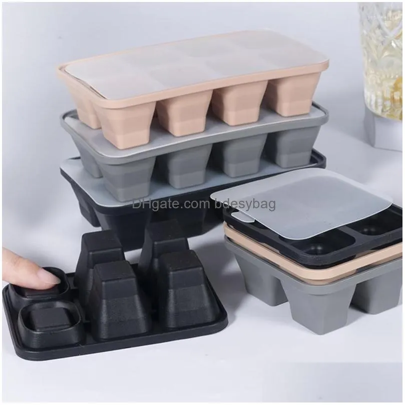 Baking Moulds Baking Mods 4/6/8 Grid Ice Tray Mold Box Reusable Sile Cube With Removable Lid Diy Drop Delivery Home Garden Kitchen, Di Dhxpj