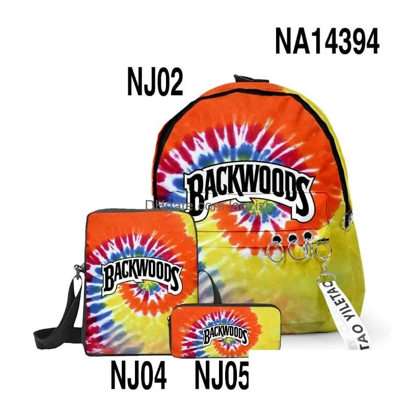 3d backwoods backpacks 3pcsset red smell proof laptop shoulder schoolbag backwood print bag outdoor shoulderbags boys knapsack