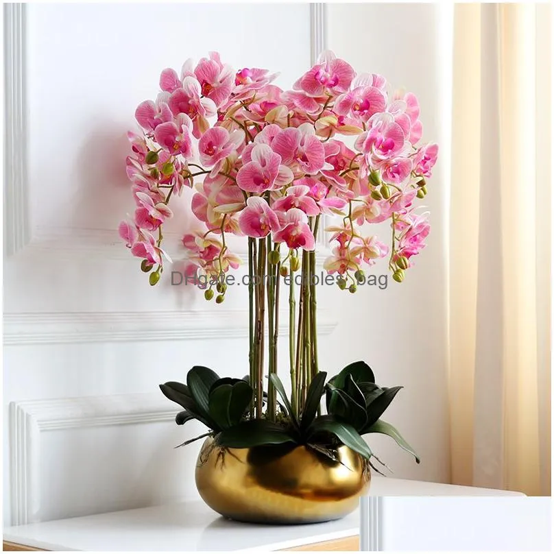 large artificial orchid flower arrangement pu real touch hand feeling floor table decoration home high quality bouquet no vase 210317