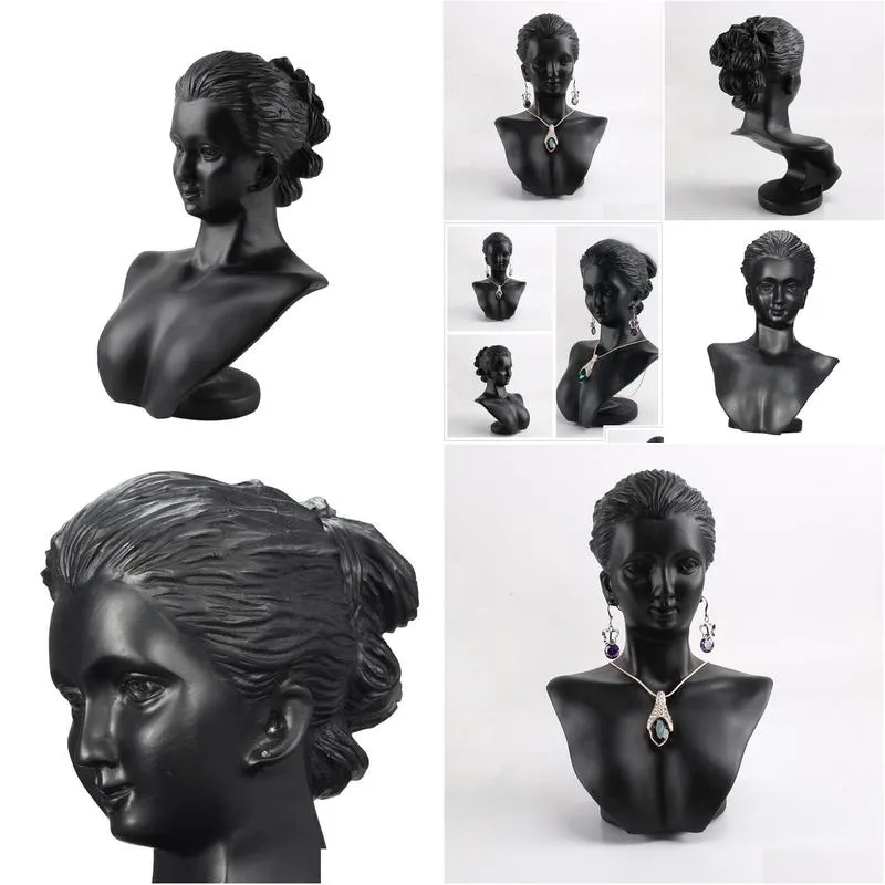 boutique counter black resin lady figure mannequin display bust stand jewelry rack for necklace pendant earrings mx200810