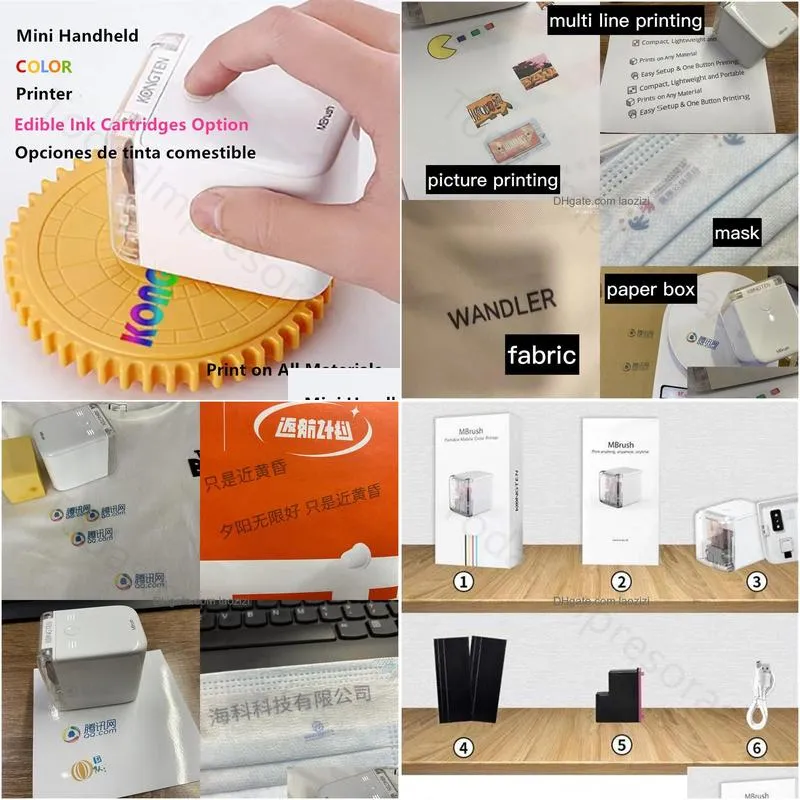 printers kongten mbrush color mobile mini inkjet printer wifi android ios wireless handheld gift card printer tattoo with edible ink