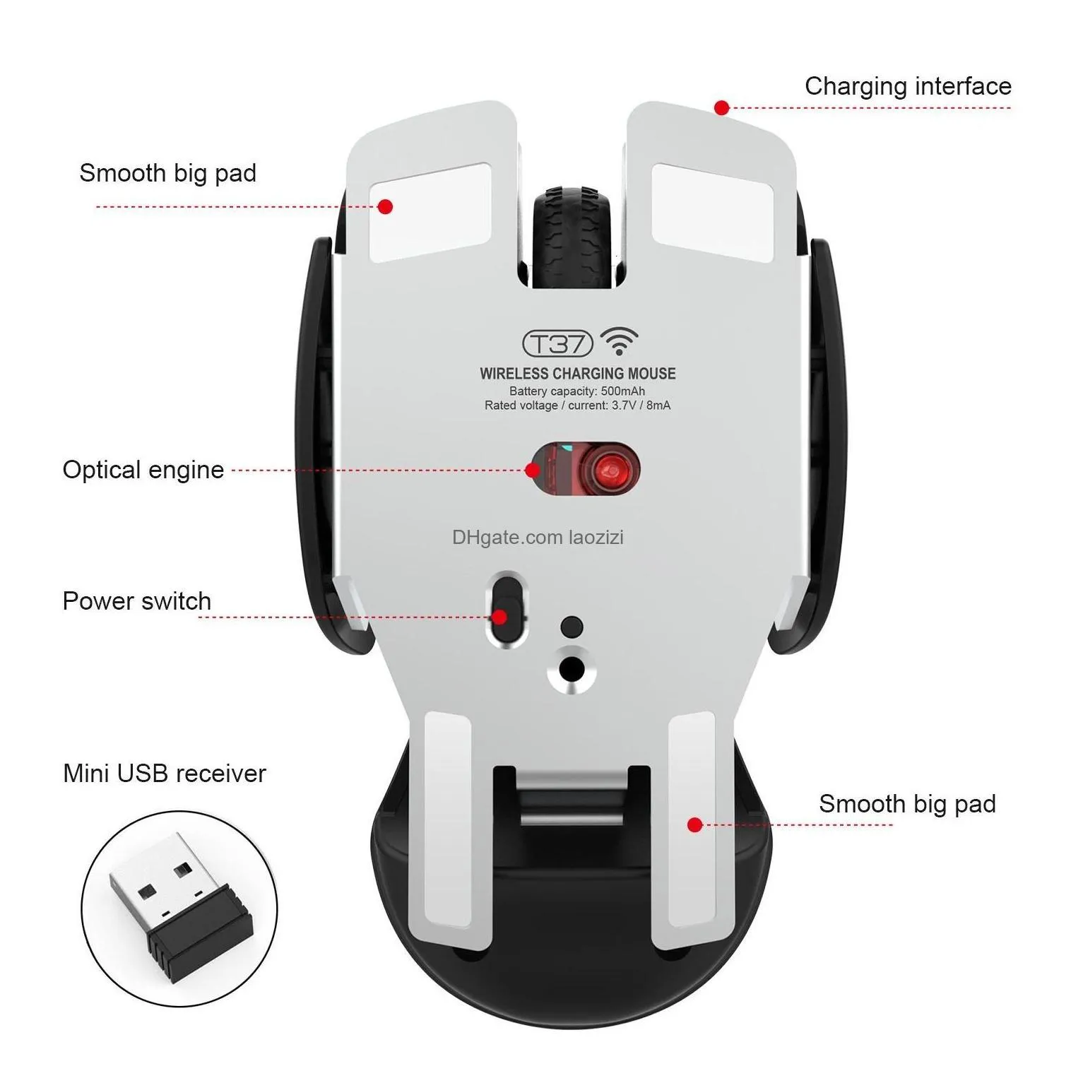 mice rechargeable wireless mouse silent click design usb for laptop notebook desktop 1600dpi adjustable 230210 drop delivery computers