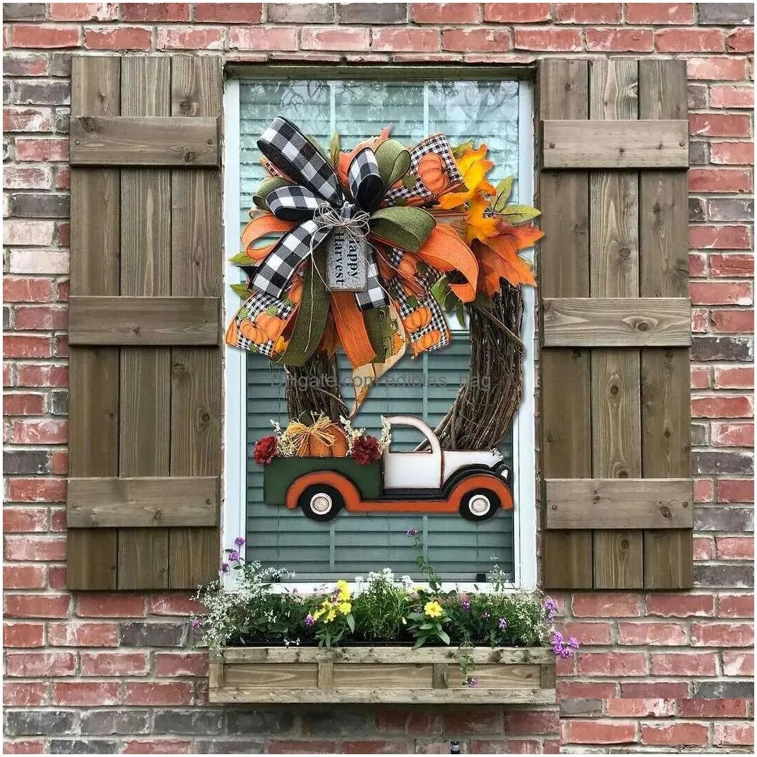 pumpkin truck wreath fall for front door farm  sign autumn decoration halloween stolen doorplate decor q08121583857gg rio