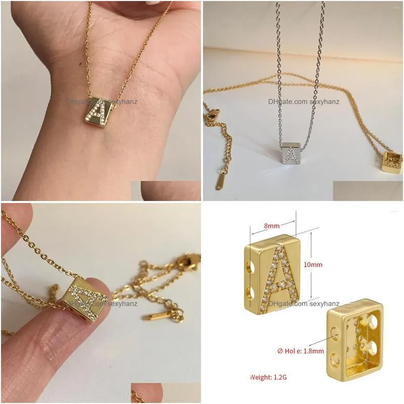 pendant necklaces simple copper zircon name initial letter square necklace for women gold color cz alphabet charm steel thin chain