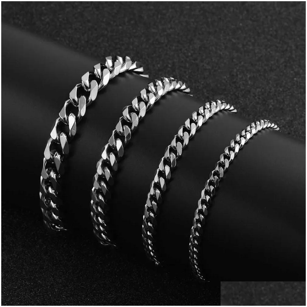Chain Stainless Steel Gold Bracelet Mens Cuban Link Chain On Hand Chains Bracelets Charm Wholesale Gifts For Male Accessories Drop De Dhsta