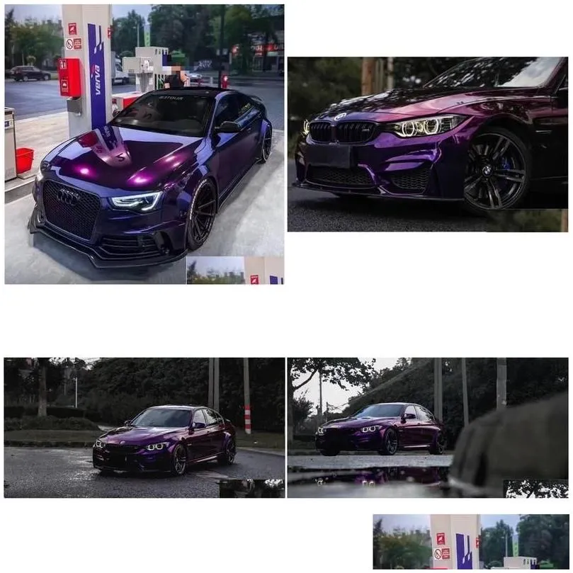 Car Stickers Gloss Metallic Paint Midnight Purple Vinyl Wrap Adhesive Sticker Film Black Cherry Ice Roll Foil Air Channel Release Drop