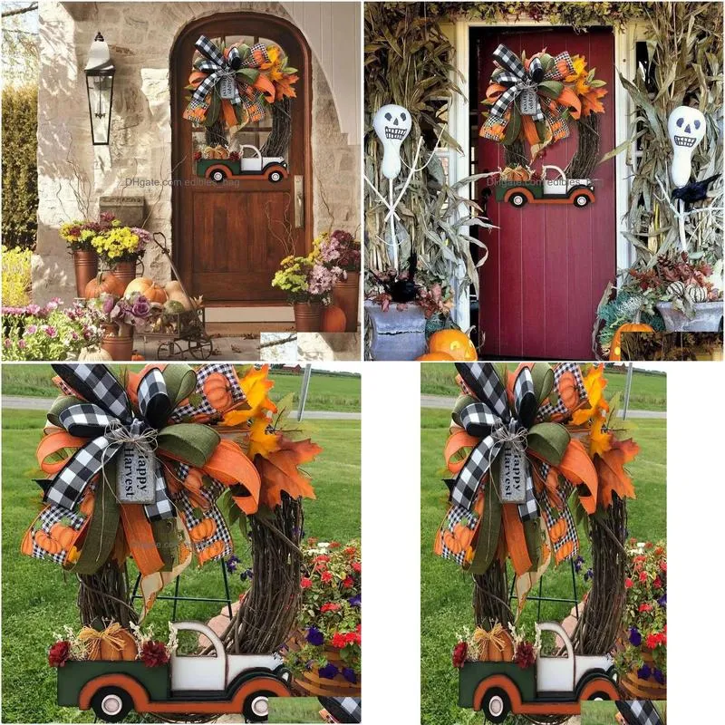 pumpkin truck wreath fall for front door farm  sign autumn decoration halloween stolen doorplate decor q08121583857gg rio