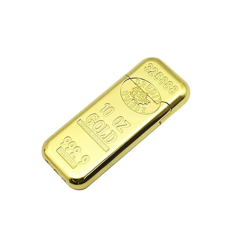  luxury compact gas lighter inflated butane bullion refill lighters grinding wheel bar gold brick metal smoking accessories
