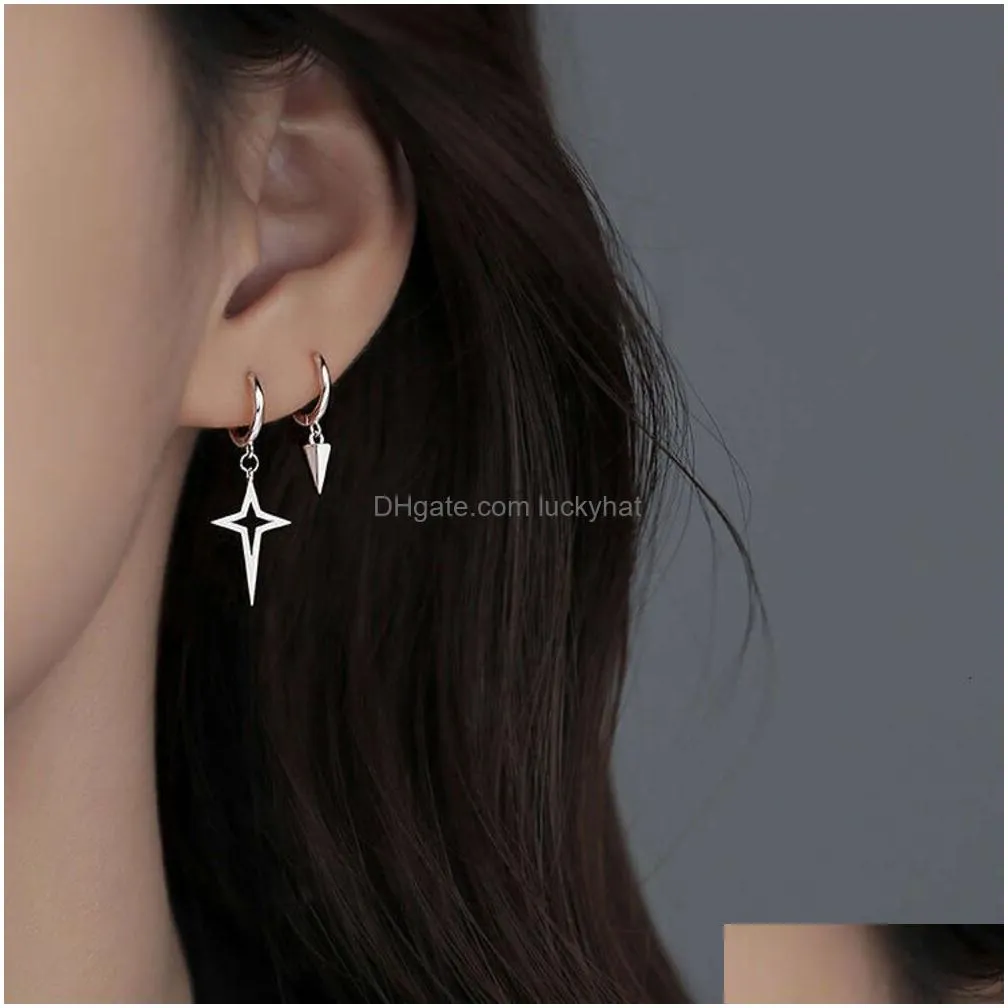 Charm Asymmetric Conical Four Corner Star Female Ear Buckle Instagram Style Niche Fashion Light Minimalist Design Feel Earrings Drop D Dhyf2