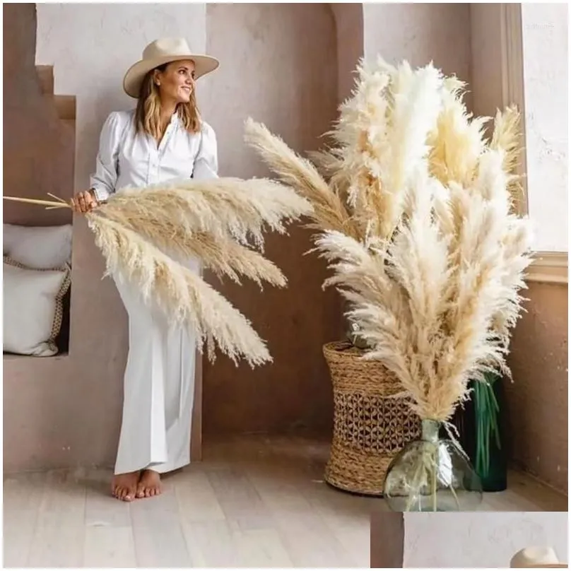 Decorative Flowers & Wreaths Decorative Flowers Natural Pampas Grass Large Size Dried Flower Bouquet Home Decor Tall Fluffy Stems Livi Dhgtg