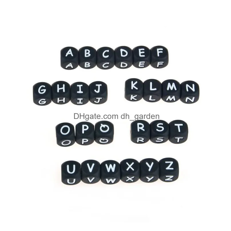 Other Black Sile Alphabet Teething Beads 12Mm Nursing Teether Chewable Bead Food Grade Diy Baby Jewelry Necklace Drop Delive Dhgarden Dhkro