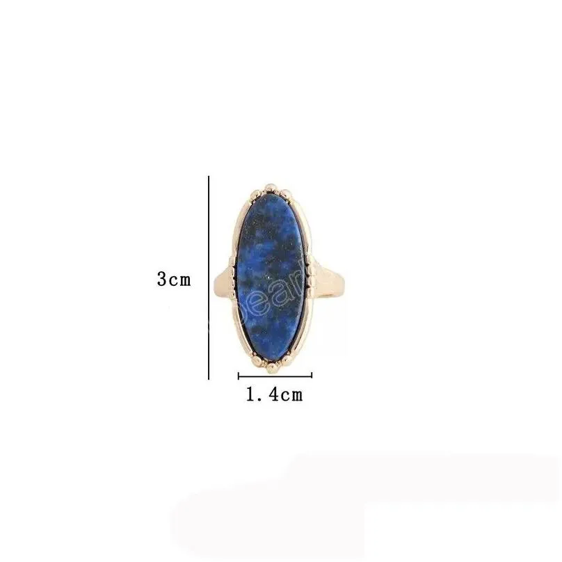 Band Rings Gold Oval Turquoise Lapis Lazi Blue Natural Stone Rings Fashion Inner Dia 1.7Cm Color Band Jewelry For Drop Delivery Jewelr Dhn6F