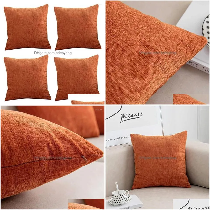 Pillow Case Pillow Case Burnt Orange Ers 18X18 Inch Set Of 4 Modern Farmhouse Rustic Decorative Throw Er Square Cushion Drop Delivery Dhjcx