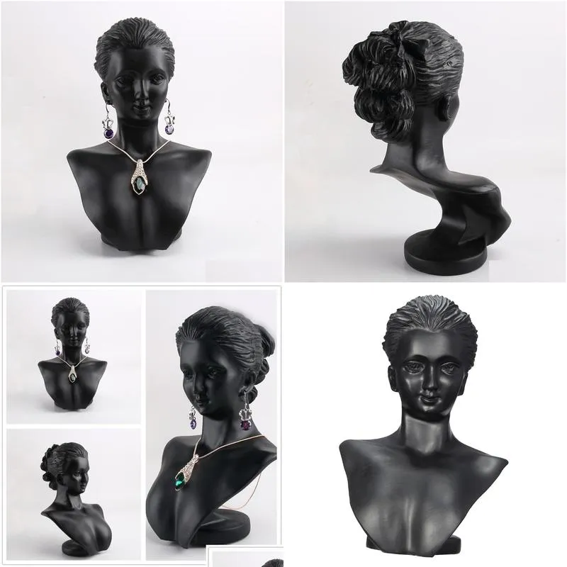 boutique counter black resin lady figure mannequin display bust stand jewelry rack for necklace pendant earrings mx200810