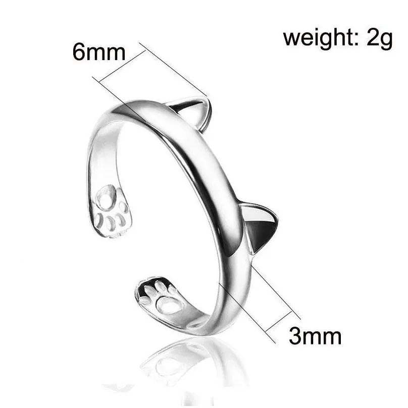 Band Rings Selling 925 Sier Rings Simple Cute Cat Ear Design Adjustable Finger Ring Pawprint Animal Jewelry Bk Drop Delivery Jewelry Dhsox