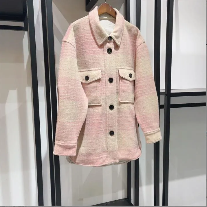 french niche fall/winter 2023 british trendy cool pink check embroidered tweed polo collar short coat