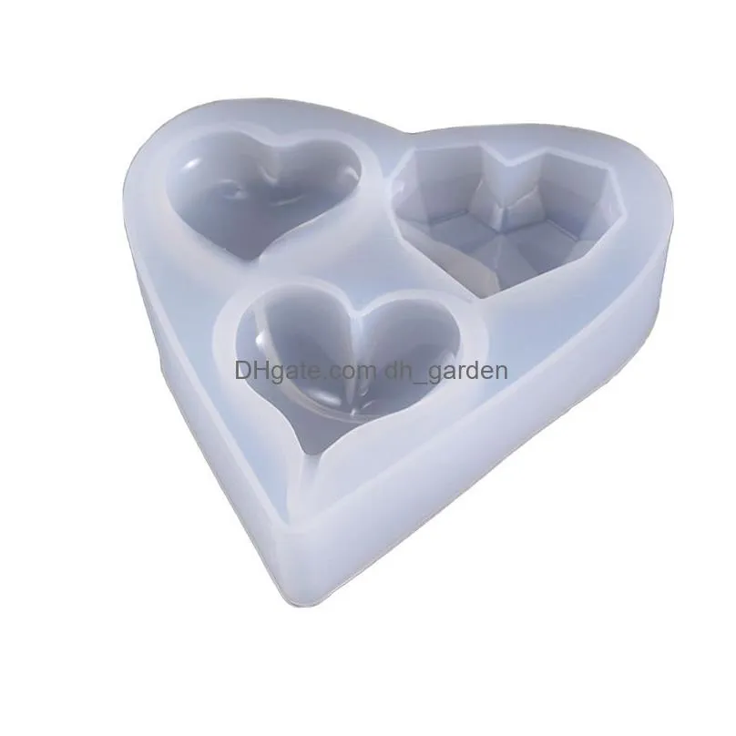 Molds 3D Heart Sile Mold 3 Cavity Cutting Surface Shape Resin Mod Jewelry Making Drop Delivery Jewelry Jewelry Tools Equipmen Dhgarden Dh7Ki