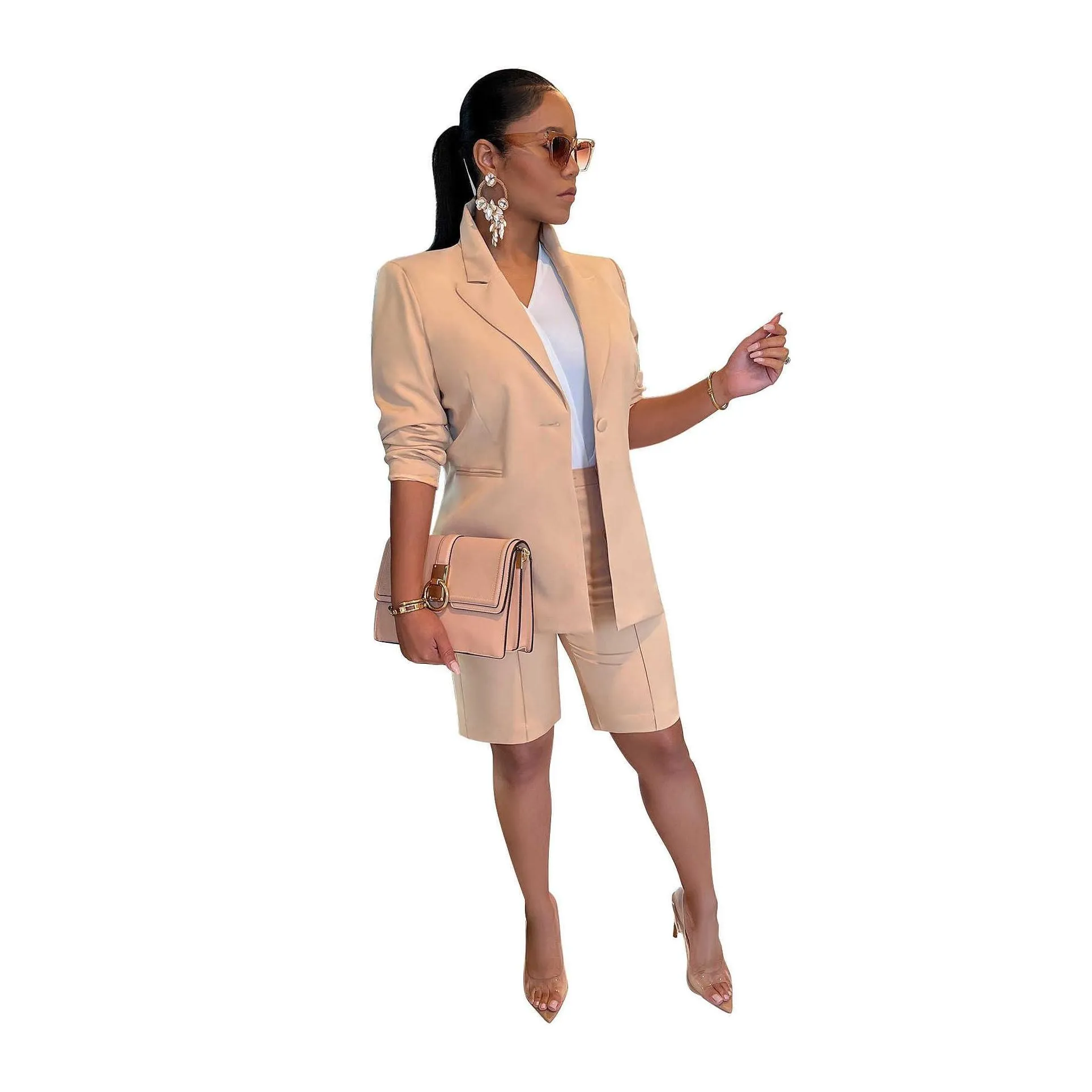 Women`S Tracksuits Womens Tracksuits Solid Color Business Suit For Jacket Shorts Two-Piece Spring And Summer Casual Women Clothing Set Dhnbf