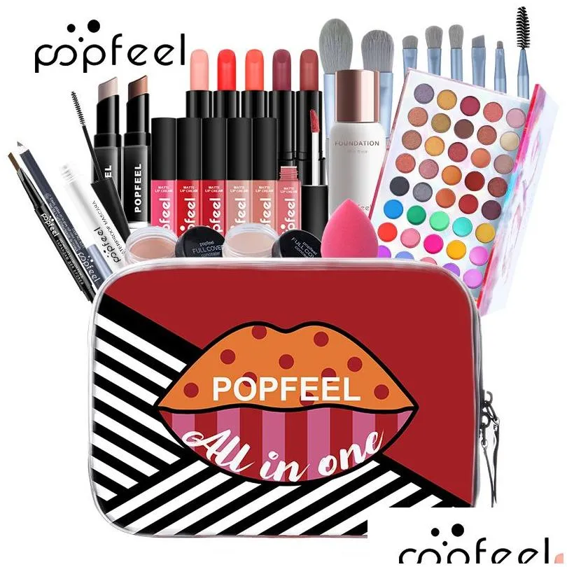 Makeup Sets Popfeel Gift Sets Beginner Makeup 24Pcs In One Bag Eye Shadow Lipgloss Lip Stick Blush Concealer Cosmetic Make Up Collecti Dhtwg
