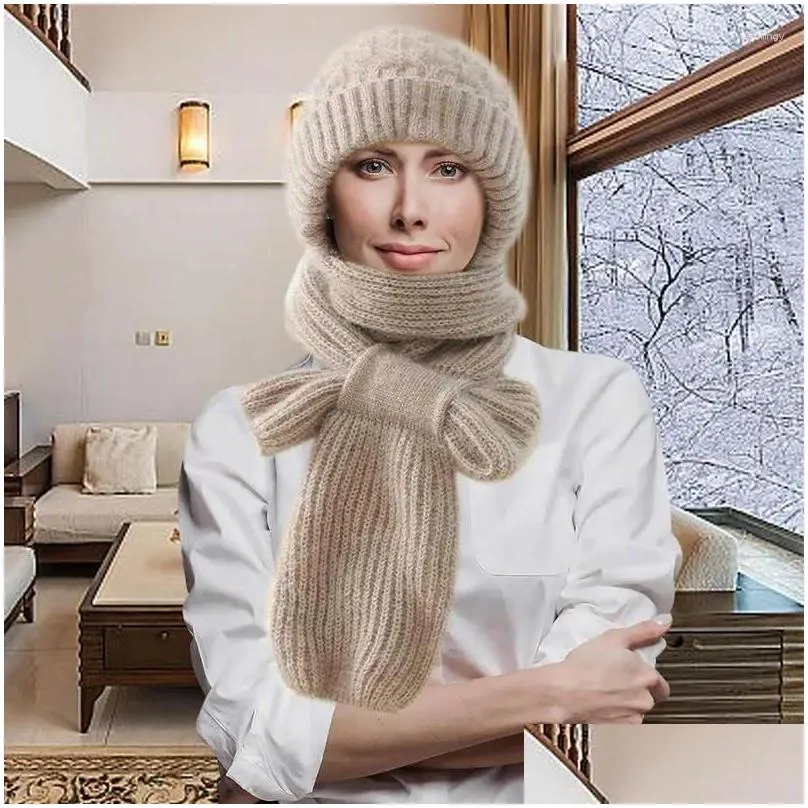 Bandanas Scarf With Hood Squirrel Down Knit Hat Set Fashionable Soft Windproof Ear Protection For Women Men Drop Delivery Dhne1