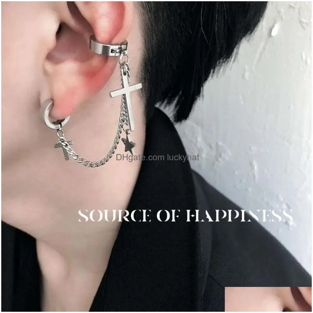 Charm Chain Cross Earring Accessories For Men Women Dark Integrated Ear Bone Clip With A Hong Kong Flavor That Does Not Fade Trendy An Dhs8B