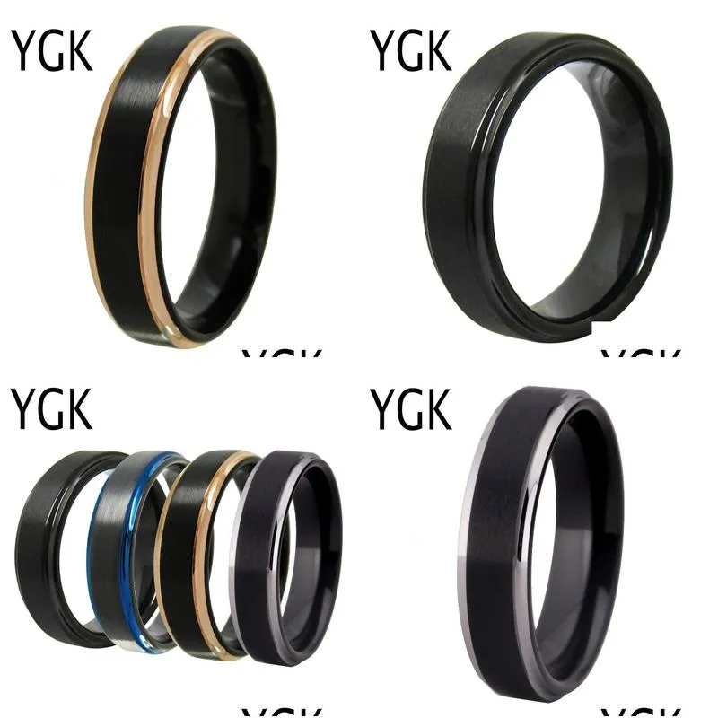 ygk jewelry 6mm matte center/black/blue/rose/silver step tungsten ring tungsten wedding ring for men women bridegroom ring
