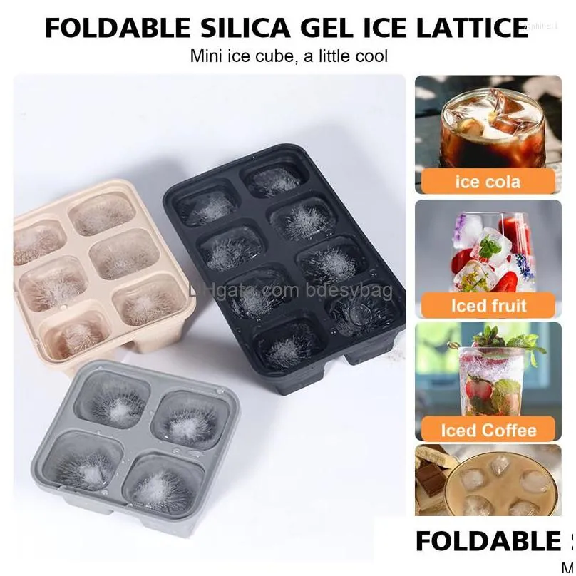 Baking Moulds Baking Mods 4/6/8 Grid Ice Tray Mold Box Reusable Sile Cube With Removable Lid Diy Drop Delivery Home Garden Kitchen, Di Dhxpj