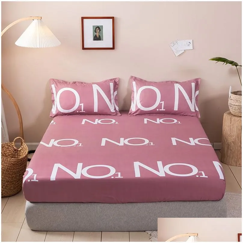 Bedding Sets Fashion Design Bed Sheet Trendy Household Mattress Protector Dust Er Non-Slip Bedspread With Pillowcase Bedding Top F0087 Dhop5