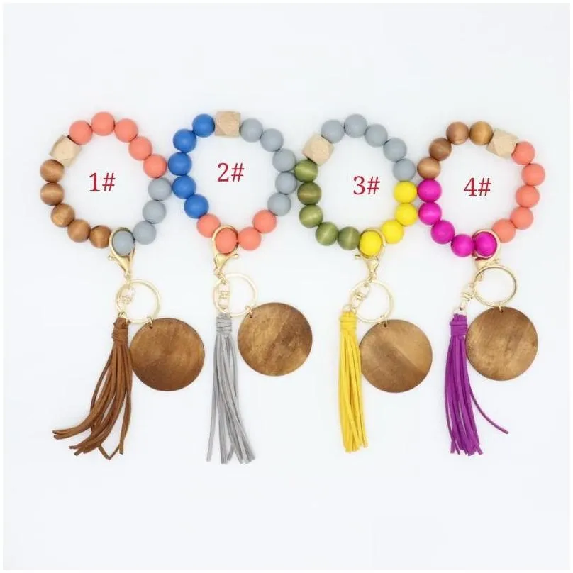 Party Favor Sile Key Ring Bracelet Beaded Wrislet Keychain Portable House Car Keys Holder Wristlet Wrist For Women Bangle Cute Keyring Dhefi