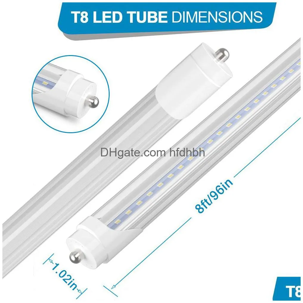 led tubes 8 feet led 8ft single pin t8 fa8 leds lights 45w 4800lm fluorescent tube lamps 85-265v - stock in us