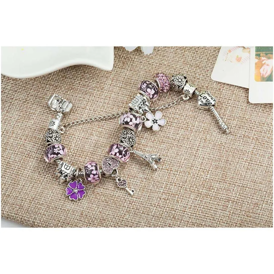 Charm Bracelets Sale New Charm Bracelet 925 Sier Bracelets Castle Beads Eiffel Tower Pendant Bangle For Gift Diy Jewelry Accessories Dhonw