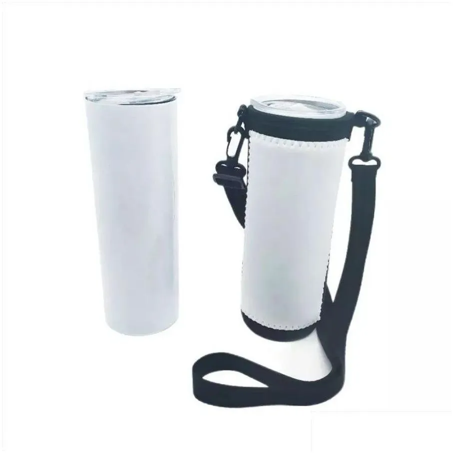 Drinkware Handle Sublimation White Blank 20Oz Skinny Tumbler Tote Diving Cloth Neoprene Bottle Sleeves With Adjustable Strap Drinkware Dhm3R