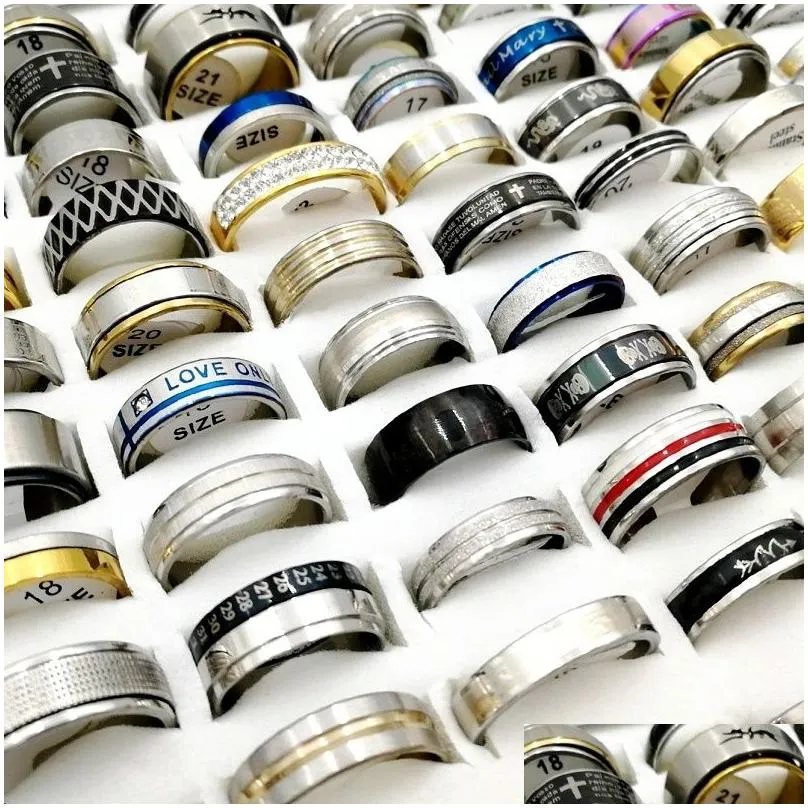 Band Rings Newest Fashion 100Pcs/Pack Stainless Steel Rings Finger Band Fit Mens And Womens Mixed Styles Titanium Jewelry Wedding Drop Dhqif