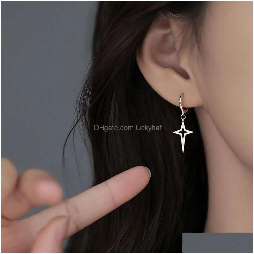 Charm Asymmetric Conical Four Corner Star Female Ear Buckle Instagram Style Niche Fashion Light Minimalist Design Feel Earrings Drop D Dhyf2