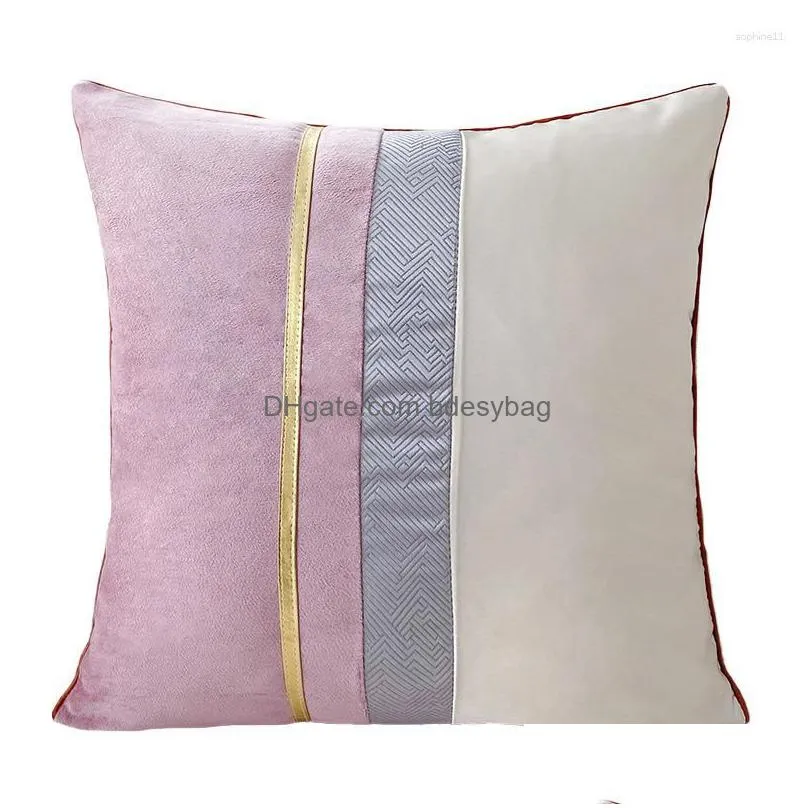 Cushion/Decorative Pillow Pillow Veet Luxury Satin Er Decorative For Sofa Livingroom Home Decor Pillowcase Grey Ers 45X45Cm Drop Deliv Dh5Ho