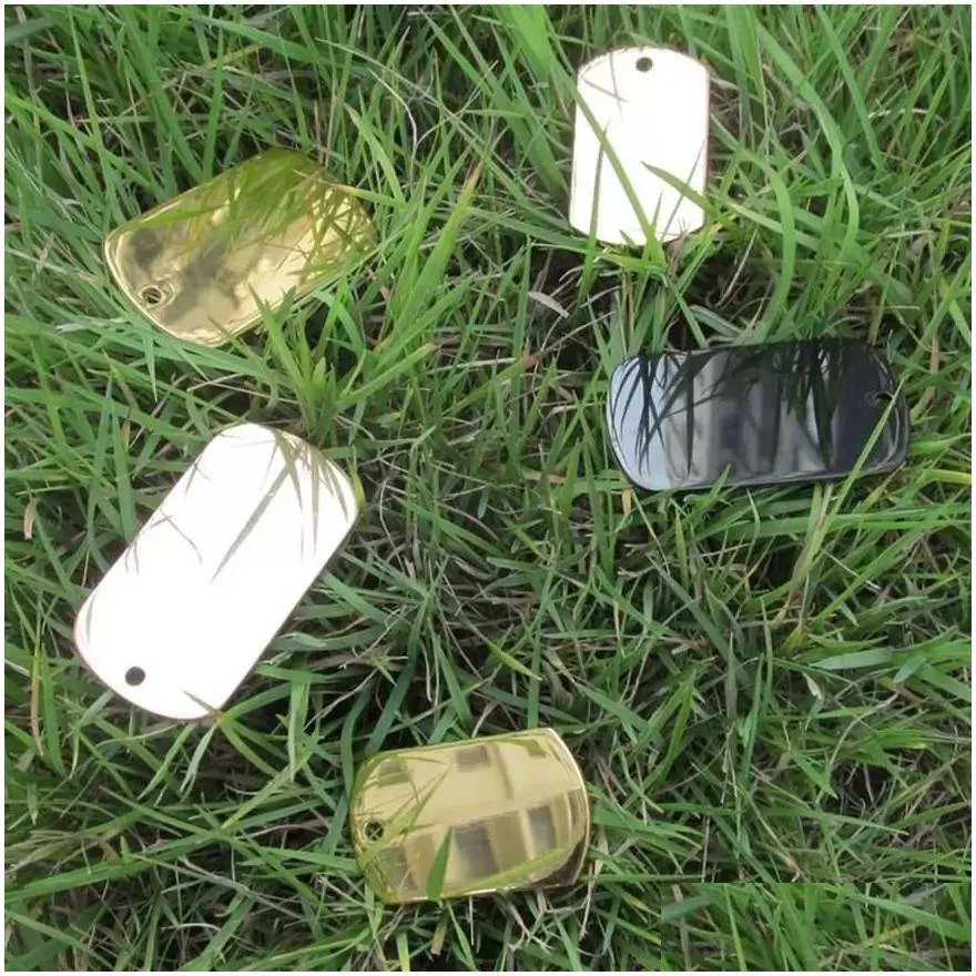 100pcs/lot blank stainless steel military army dog tags mirror surface laser engravable fashion men pendants