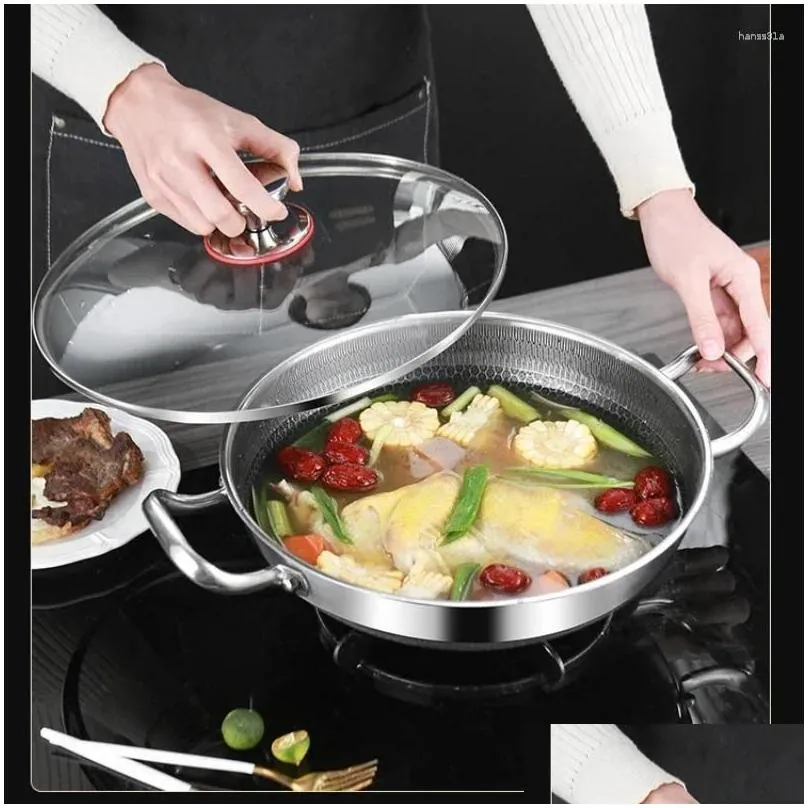 Pans Frying Pan Food Grade 304 Stainless Steel Non Stick Honeycomb Pot Bottom Induction Cooker Gas Stove General Wok