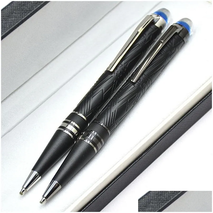 Ballpoint Pens Wholesale Limited Edition Star-Walk Blue Crystal Top Rollerball Pen Ballpoint Plating Relief Barrel Office Writing Ink Dhcom