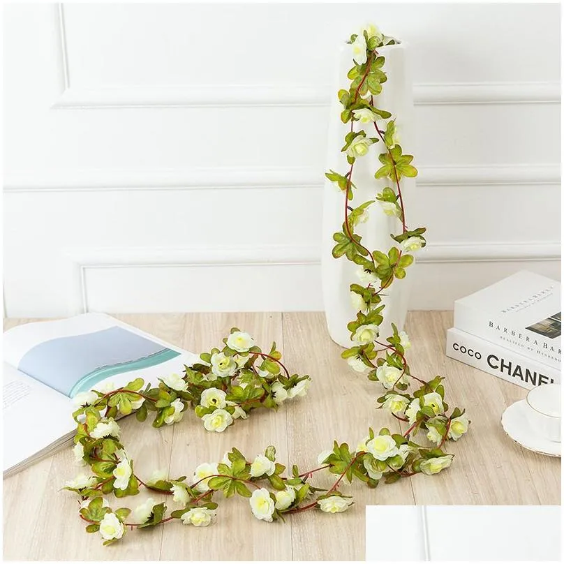 Decorative Flowers & Wreaths 250Cm Rose Artificial Flowers Christmas Garland For Wedding Home Room Decoration Spring Autumn Garden Arc Dhima