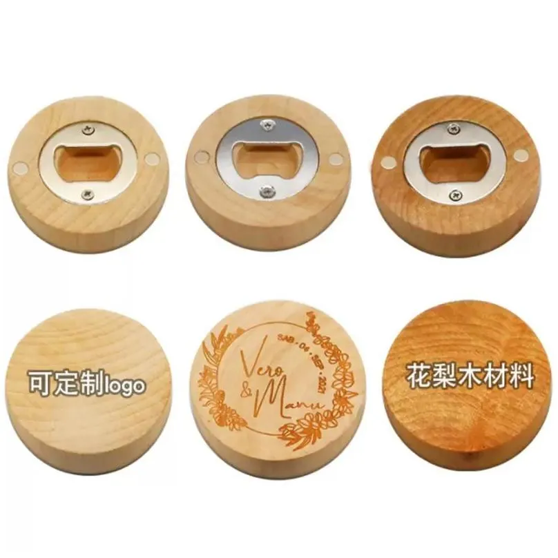 can customize engraving logo blank diy wood round bottle opener coaster fridge refrigerator magnet decoration 0701