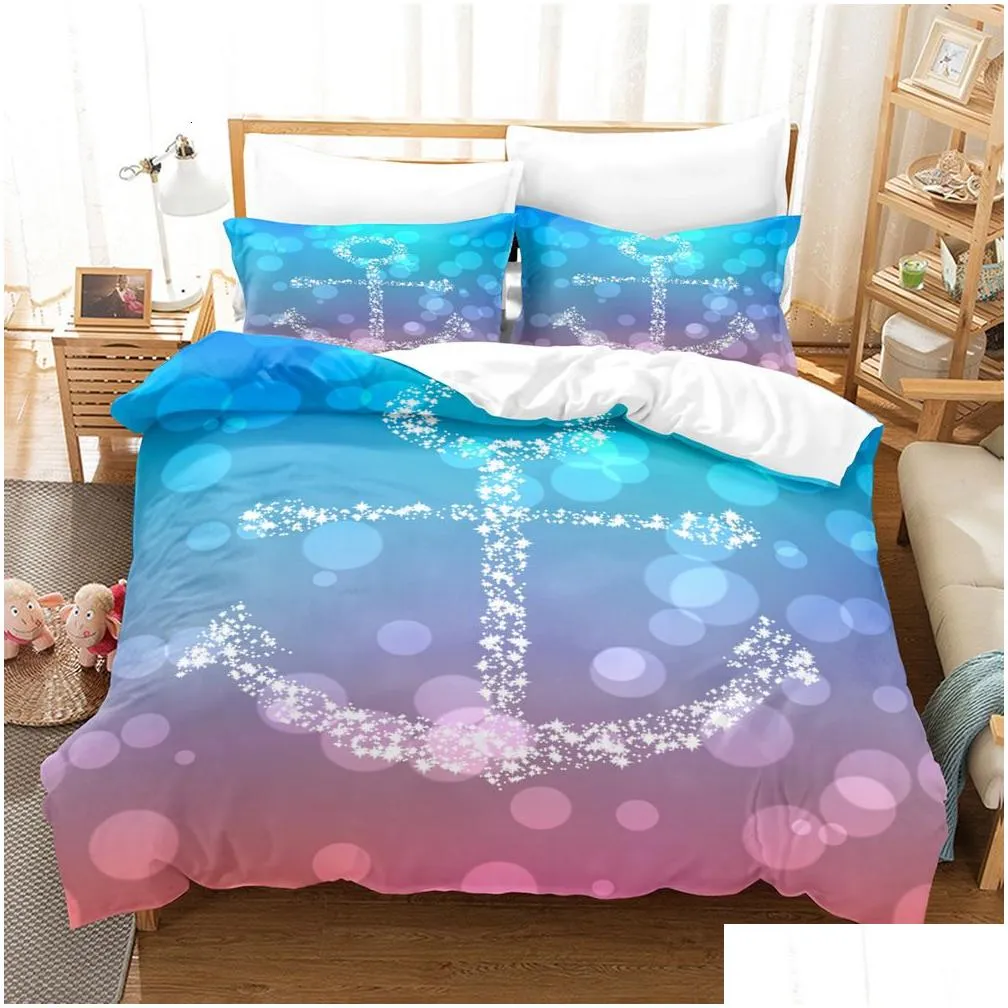 Bedding Sets Nautical Ocean Anchor Spirit Duvet Er Set King Queen Bed Linen With Pillowcase Bedclothes 230727 Drop Delivery Dhd1L