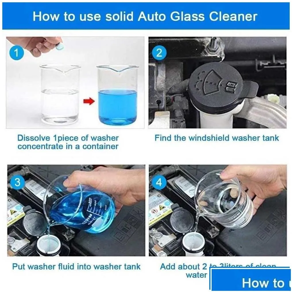 Windshield Wipers New 5/10/20/40/100Pcs Solid Cleaner Car Windsn Wiper Effervescent Tablets Glass Toilet Cleaning Accessories Drop Del